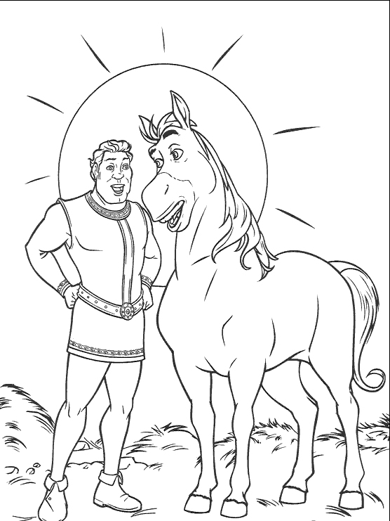 coloriage shrek en homme avec le cheval